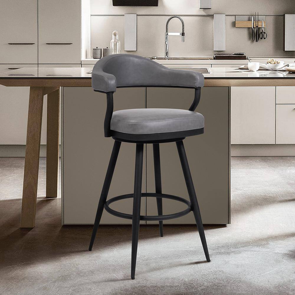 Amador 30" Swivel Barstool in Black Powder Coated Metal and Vintage Grey