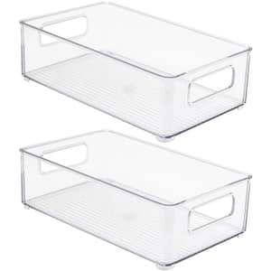 2 Pack Clear Plastic Storage Bins for fridge and Pantry Stackable organizer set