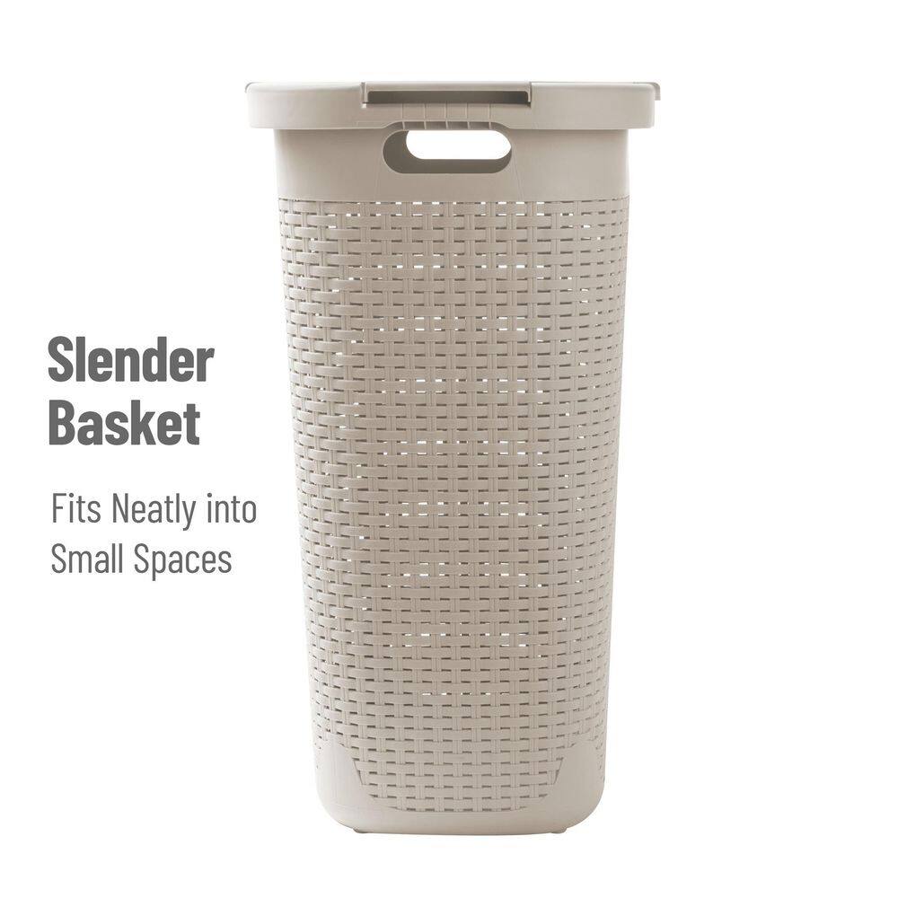 Ivory Wicker Style Plastic Upright Hamper with Lid, Set of 2