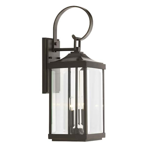 Gibbes Street 7 in. 2-Light Antique Bronze Clear Beveled Glass New Traditional Outdoor Medium Wall Lantern Light