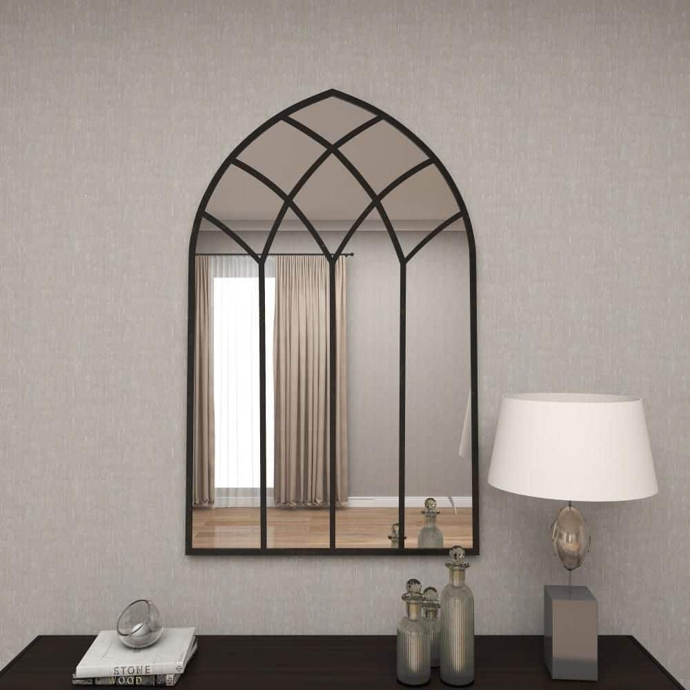 Black Arched Windowpane Full Length Wall Mirror