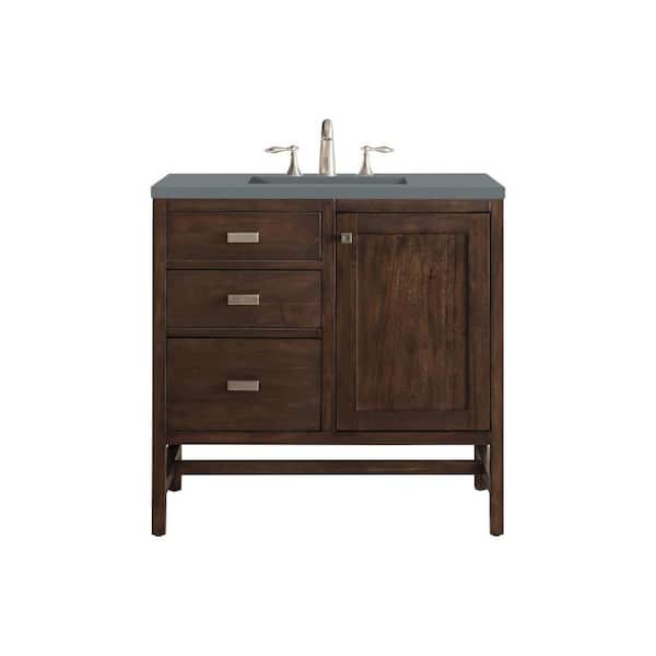 James Martin Vanities Addison 36 in. W x 23.5 in. D x 35.5 in. H Bathroom Vanity in Mid Century Acacia with Cala Blue Quartz Top