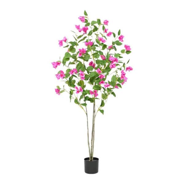 5 ft. Artificial Bougainvillea Tree, Simulation Flower with Real Touch Leaves Fake Potted Green Plant