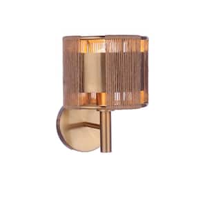 Kensey 1-Light Satin Brass Finish Wall Sconce with Hemp Rope Wrapped Frame