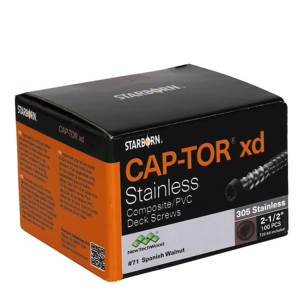#10 x 2-1/2 in. Stainless Steel Star Drive Flat Undercut Composite Deck Screw Spanish in Walnut (100-Pack)