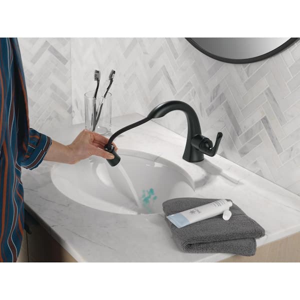 Arvo Pull-Down Spout Single Handle Single Hole Bathroom Faucet Drain Kit Included in Matte Black