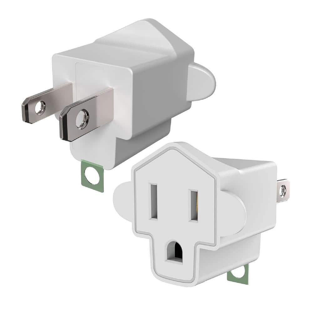 15 Amp 125-Volt Straight Blade Adapter Connector 3-Prong to 2-Prong Grounding Plug 392℉ Resistant, White (2-Pack) price history on PriceWatchPro