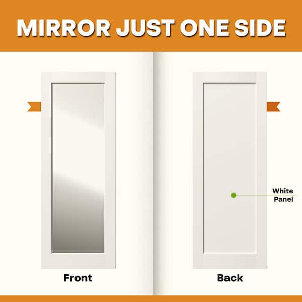 30in. x 80in. 1-Lite Mirrored Glass Single Prehung Interior Door Right-Handed MDF White with Door Jamb and Hareware Kit