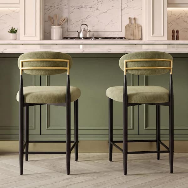 Morden Fort Moss Green Chenille 26 in. Counter Stool Upholstered