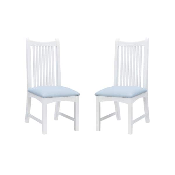 Linon Home Decor Maud White Wood Slat Back Dining Chair with Light Blue Faux Leather Seat (Set of 2)