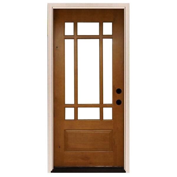 Steves & Sons 36 in. x 80 in. Craftsman 9 Lite Stained Knotty Alder Wood Prehung Front Door