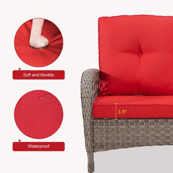 Wicker Outdoor Lounge Chair with Red Cushions (2-Pack)