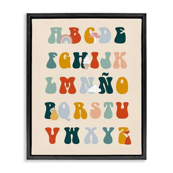 Stupell Industries Spanish Alphabet Retro Illustrations by Lil' Rue Black Floater Frame Typography Graphic Art Print 31 in. x 25 in.