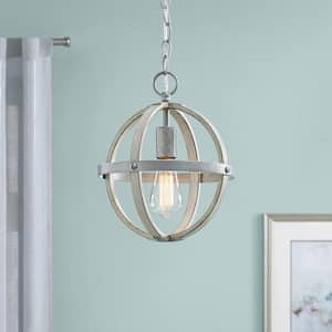 Keowee 10-3/4 in. 1-Light Galvanized Farmhouse Mini-Pendant with Antique White Wood Accents