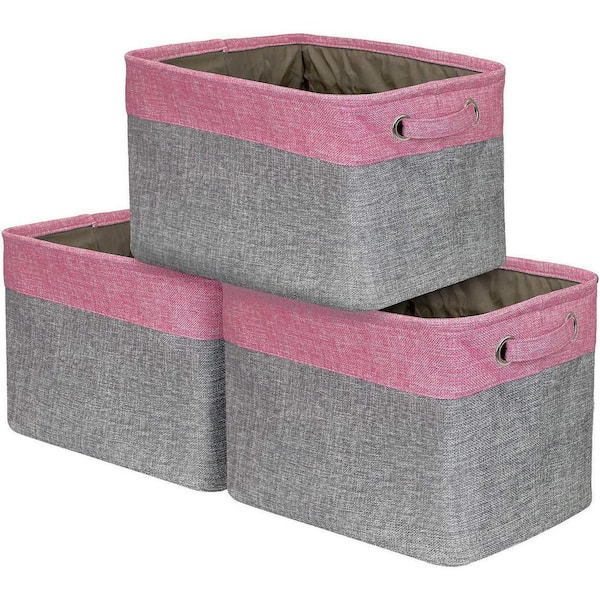 Sorbus 15 in. H x 10 in. W x 9 in. D Pink Fabric Cube Storage Bin with Carry Handles 3-Pack