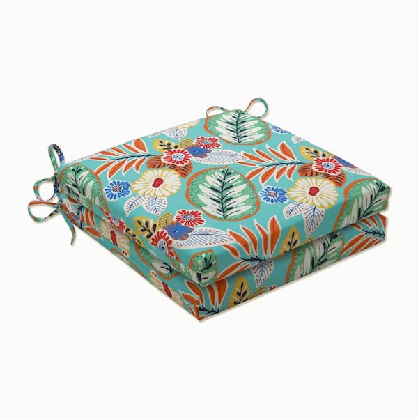 Pillow Perfect Floral 20 x 20 Outdoor Dining Chair Cushion in Blue/Orange/Multicolored (Set of 2)