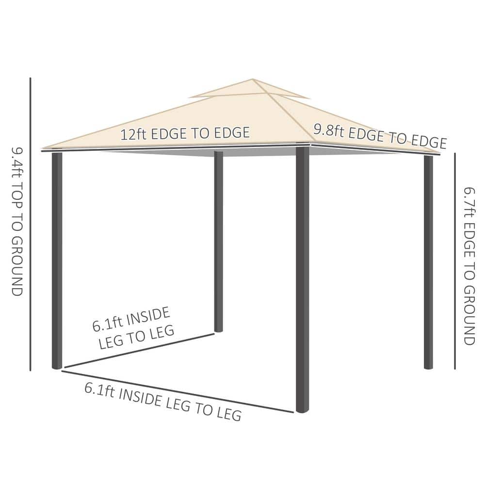 Beige Double Roof Outdoor Gazebo with Netting and Solid Metal Frame
