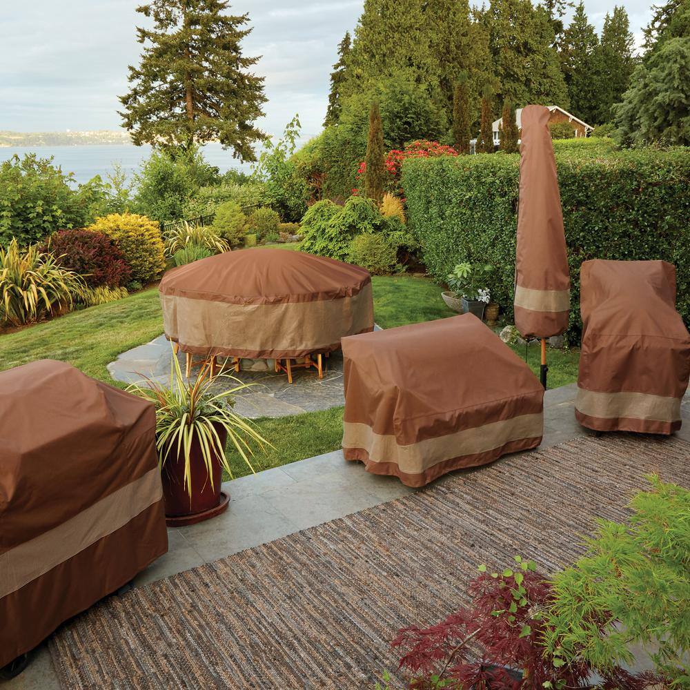 Ultimate 76 Inch Round Beige and Brown Patio Table Cover
