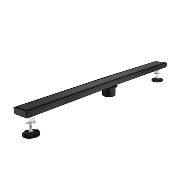 WELLFOR 32 in. Linear Floor Stainless Steel Shower Drain with Hair Strainer and Leveling Feet in Matt Black