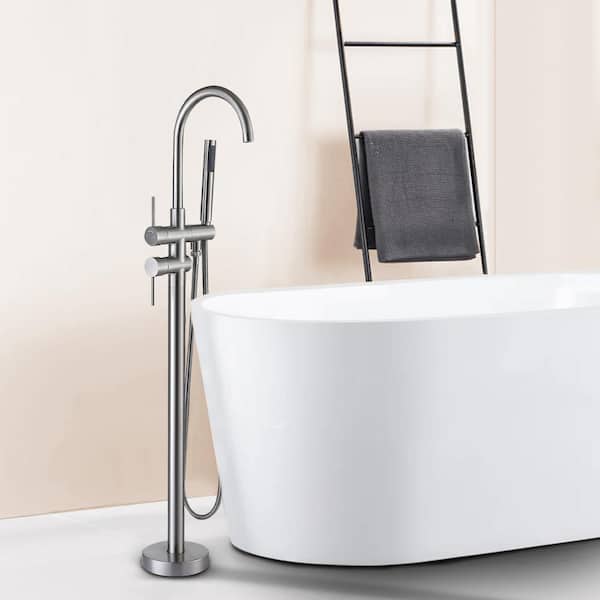 45 5/8-in 2-Handle Residentail Freestanding Bathtub Faucet with Hand Shower in Brushed Nickel