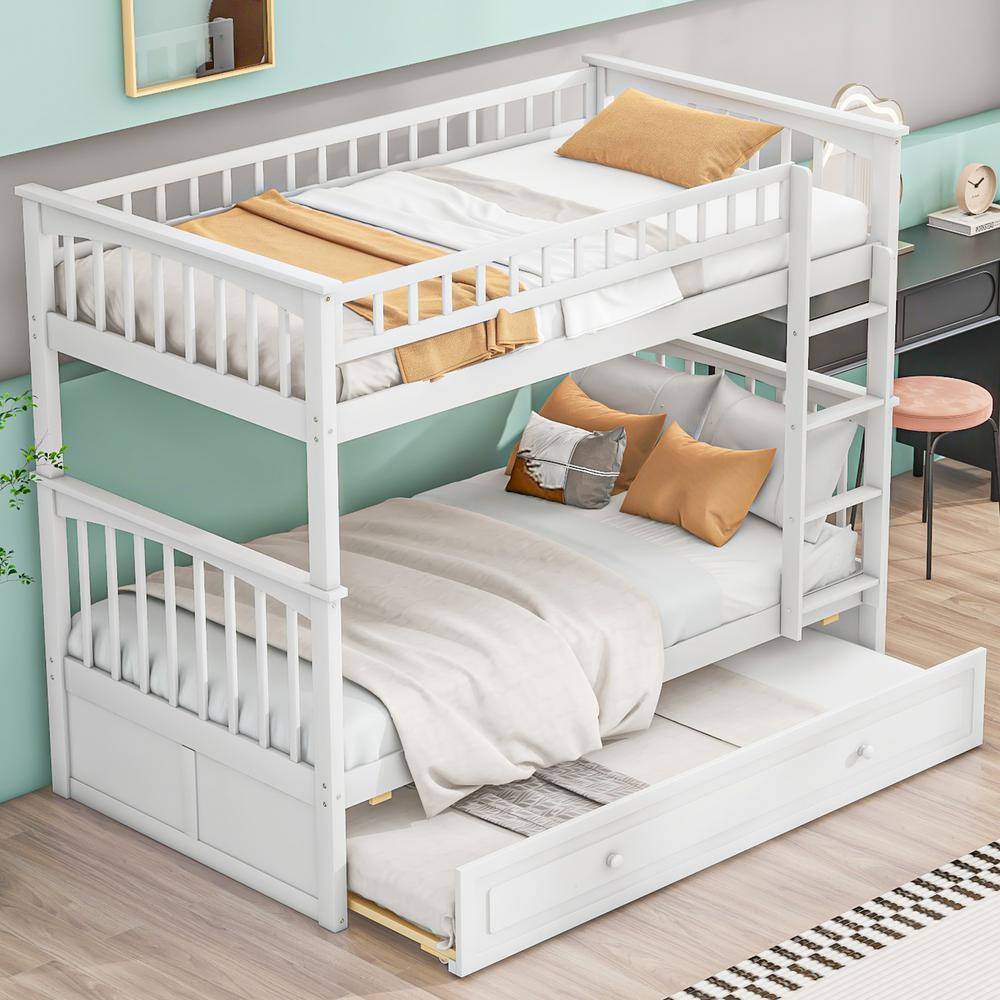 Harper & Bright Designs Detachable Style White Twin Over Twin Wood Bunk ...