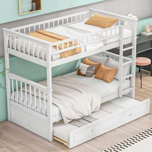 Detachable Style White Twin Over Twin Wood Bunk Bed with Twin Size Trundle, Convertible Beds