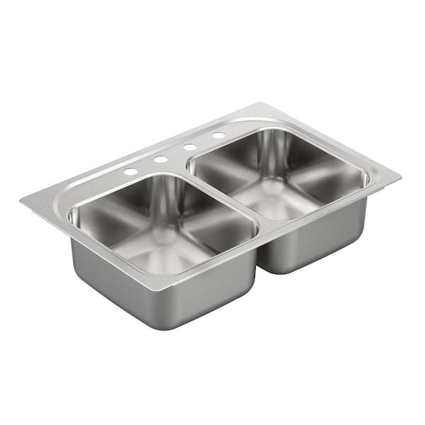 MOEN 1800 Series Drop-In Stainless Steel 33 in. 4-Hole Double Bowl Kitchen Sink
