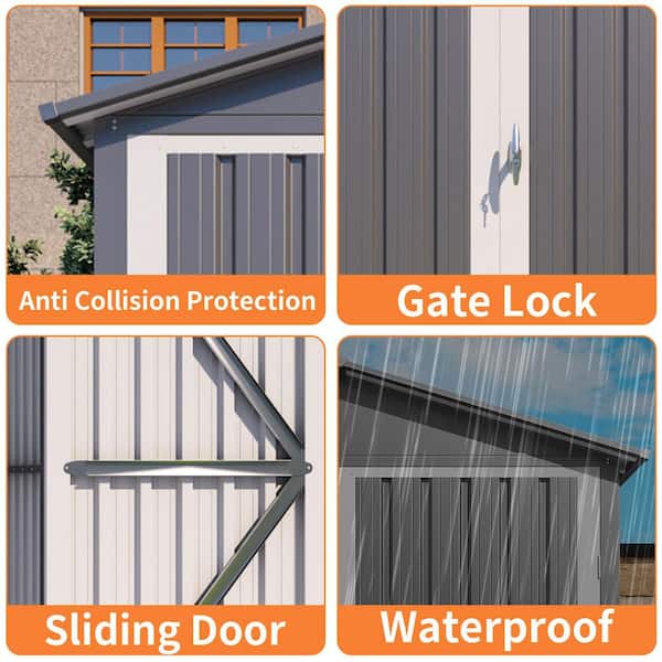 10 ft. W x 5.5 ft. D Metal Shed with Window,Tracks and Fixtures, Motorcycle Outdoor Steels in Grey + White (53 sq. ft.)