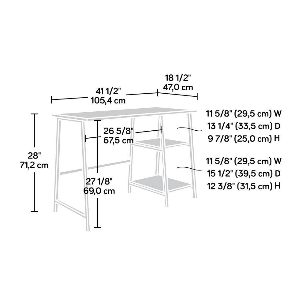 Modern White and Gold Desk with Open Shelves and Metal Frame