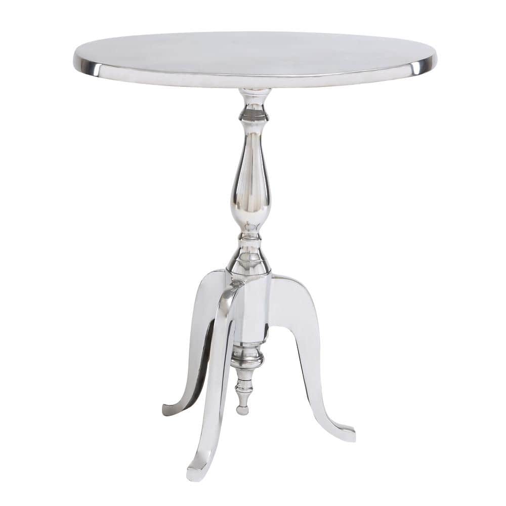 Elegant Silver Aluminum Round Pedestal Accent Table - 18" x 22"