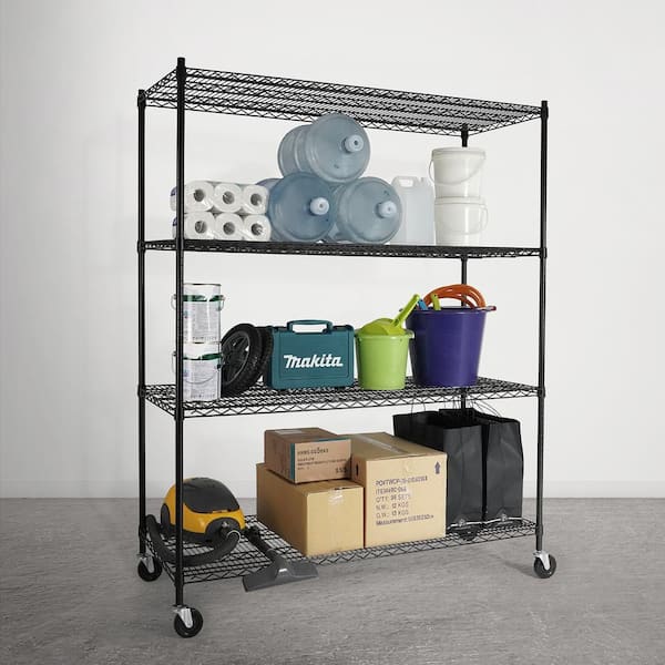 Basics 5-Shelf Medium Adjustable, Heavy Duty Storage Shelving Unit  on 4'' Wheel Casters, Metal Organizer Wire Rack, Black, 30 L x 14 W x