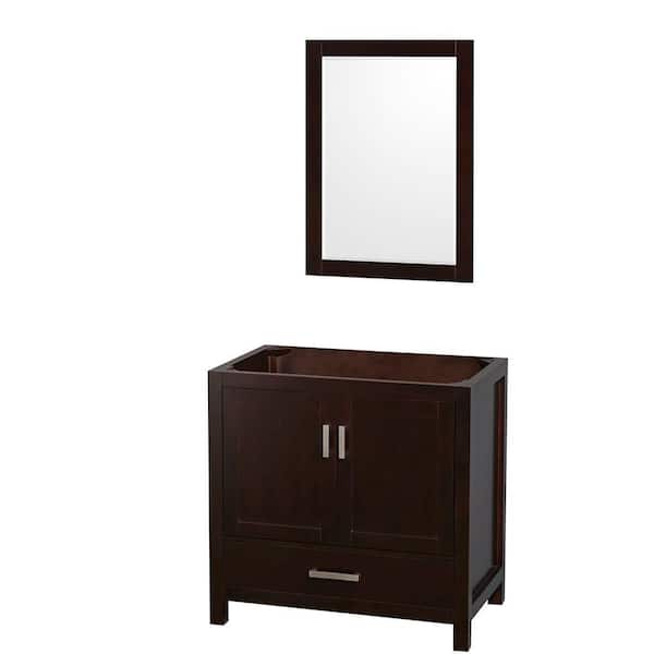 Wyndham Collection Sheffield 35 in. W x 21.5 in. D x 34.25 in. H Single Bath Vanity Cabinet without Top in Espresso with 24" Mirror
