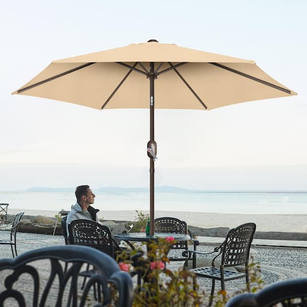GARSING 7.5ft Outdoor Market Patio Umbrella in Khaki with Push Button Tilt