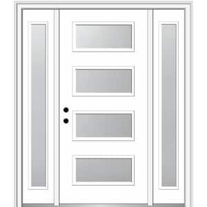 64.5 in. x 81.75 in. Celeste Right-Hand Inswing 4-Lite Frosted Painted Fiberglass Smooth Prehung Front Door w/ Sidelites