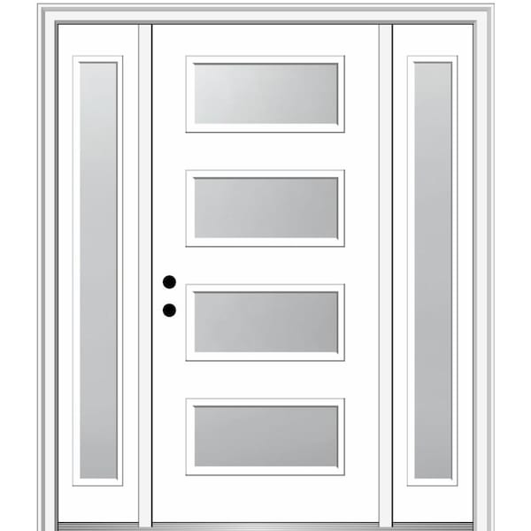 MMI Door 64.5 in. x 81.75 in. Celeste Right-Hand Inswing 4-Lite Frosted Painted Fiberglass Smooth Prehung Front Door w/ Sidelites