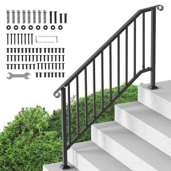 Handrails for Outdoor Steps 4-5 Step Stair Hand Rail Kit Carbon Steel Railings 38.98 in. H x 3.31 in. W Black