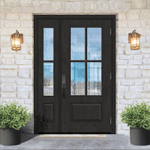 Regency 51 in. x 80 in. 3/4 Lite 4SDL Oasis Deco Glass LHOS Prefinish Onyx Fiberglass Prehung Front Door 1 12 in. SL