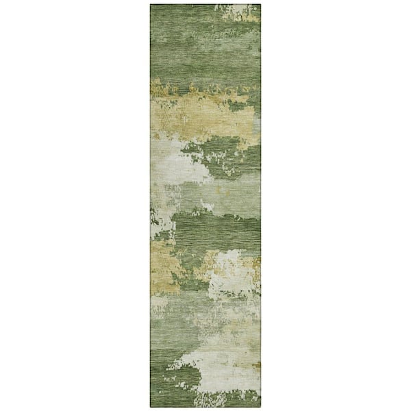 Chantille Machine Washable Indoor/Outdoor Abstract ACN2372 Olive 2 ft. x 7 ft. Runner Rug