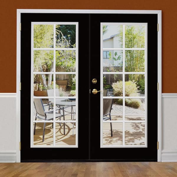 72 in. x 80 in. Jet Black Fiberglass Prehung Right-Hand Inswing 10-Lite Clear Glass Patio Door Vinyl Frame