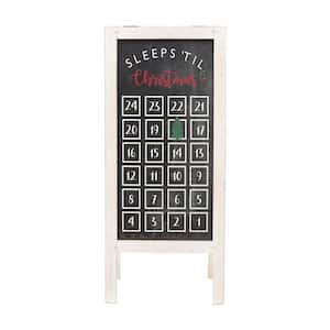 22.875 in. White and Black Farmhouse Wood Freestanding Christmas Advent Calendar with Magnet