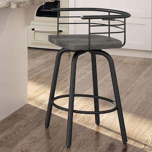 Brisk 26 in. Black Metal Grey Wood Counter Stool