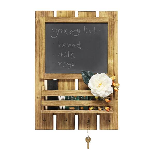 Wooden Memo Chalkboard Blackboard With Letter Rail & Key Storage Hook Holder 