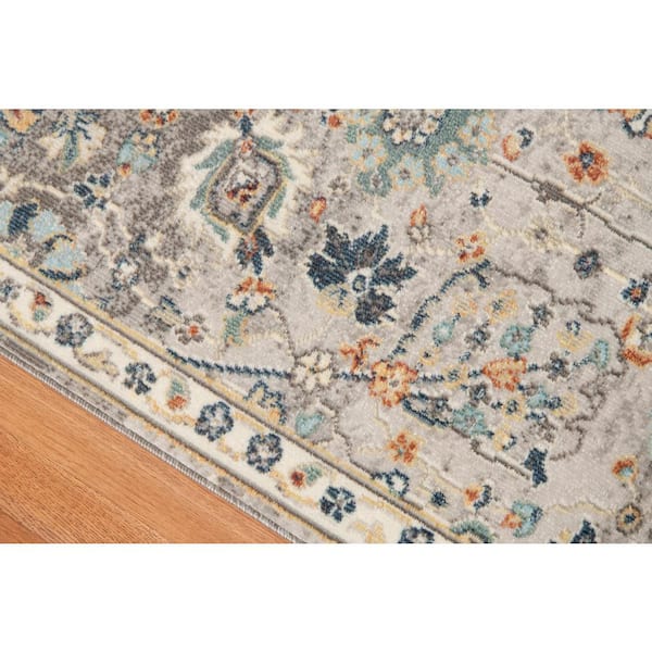 Bohemian 9x12 Area Rug Gray Polypropylene Rectangle Low Pile Floral Pattern Rugs for Living Room Dining Room Bedroom