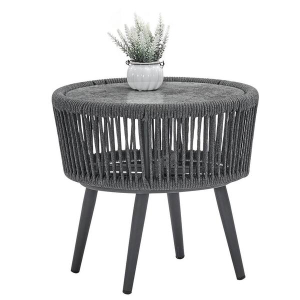Afoxsos Dark Gray Woven-belt Rope Wicker Hand-make Outdoor Dining Chair Set  with Gray Cushion and Table HDMX385 - The Home Depot