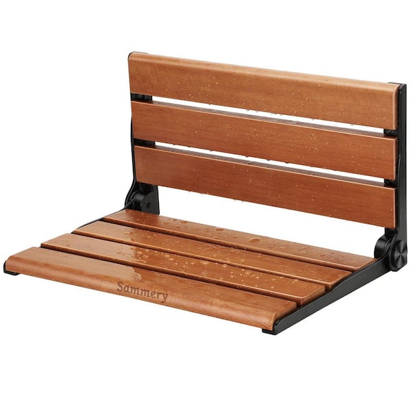 18 in. W Fold-Down Wall Mounted Shower Stool, Anti-Slip and Waterproof, Teak Wood, Wall-Mounted in Teak