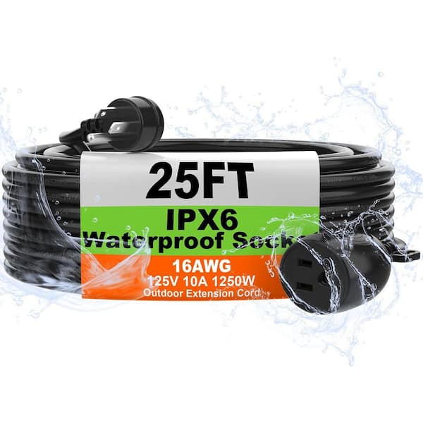Lukyamzn 25 ft. 16/3-Gauge Outdoor Heavy Duty Extension Cord with IPX6 Waterproof Socket Weather Resistant Black