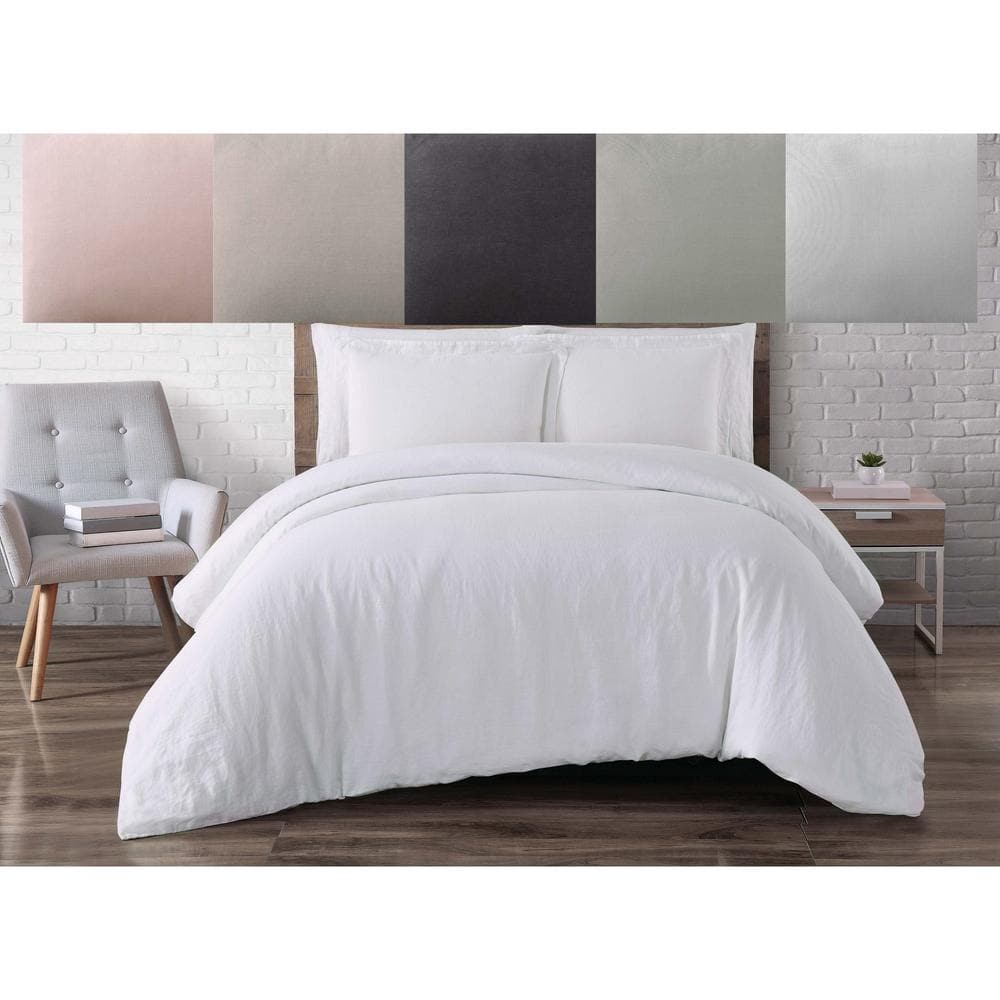Navy Full/Queen Linen 3-Piece Duvet Cover Set
