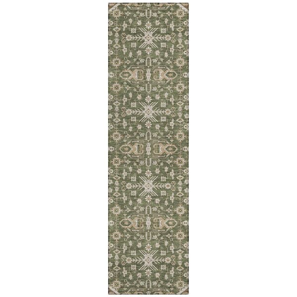 Chantille Machine Washable Indoor/Outdoor Abstract ACN3050 Olive 2 ft. x 7 ft. Runner Rug