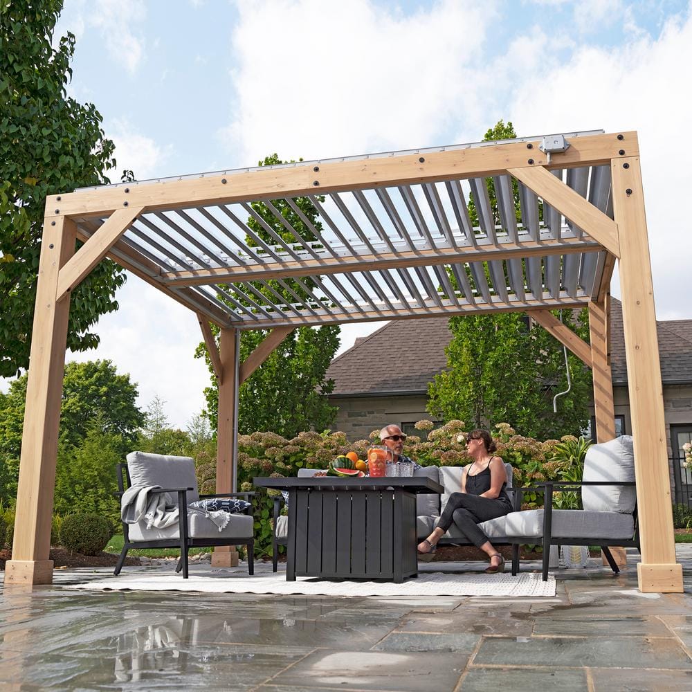 Cedar and Aluminum 10' x 12' Beige Rectangular Patio Gazebo