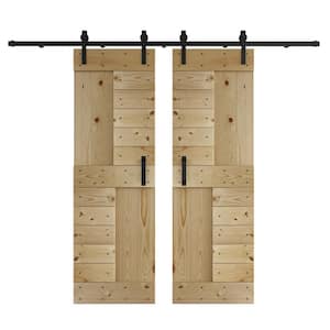 S Series 48 in. x 84 in. Unfinished DIY Knotty Wood Double Sliding Barn Door with Hardware Kit